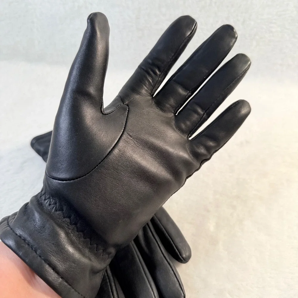 Jaclyn Smith Genuine Leather Gloves Women Large Black Thinsulate Insulated